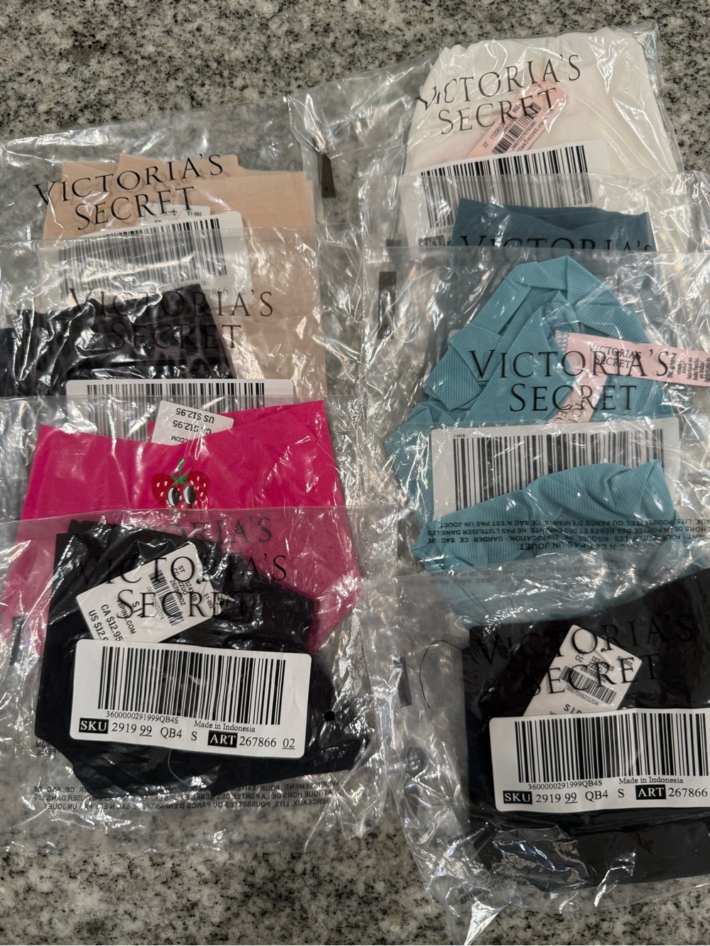 Victoria's Secret Assorted Thong Panties - Pink, Black, Teal, Nude QUANTITY: 9
